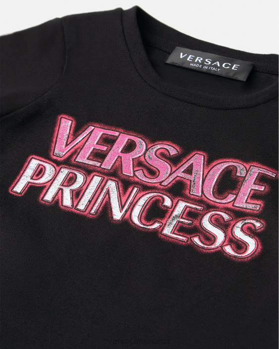 negru tricou pentru bebeluși cu logo „prințesă”. Versace copii îmbrăcăminte 40L61867