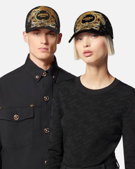 negru șapcă de baseball cu grilă de cristal baroc Versace femei accesorii 40L6908
