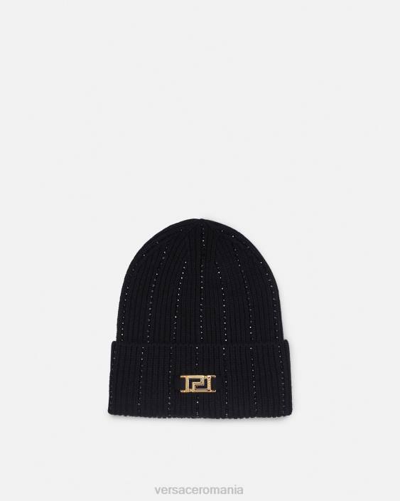 negru greca crystal ribbed beanie Versace femei accesorii 40L6874