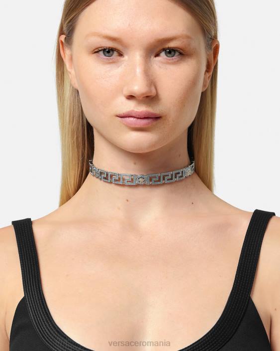 albastru deschis si metalic colier choker medusa greca de cristal Versace femei accesorii 40L6720