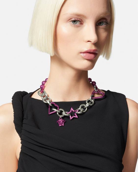 argintiu si fucsia colier funky cu lanț Versace femei accesorii 40L6828