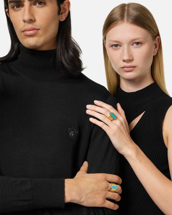 aur și turcoaz inel cu pietre prețioase turcoaz greca Versace femei accesorii 40L6721