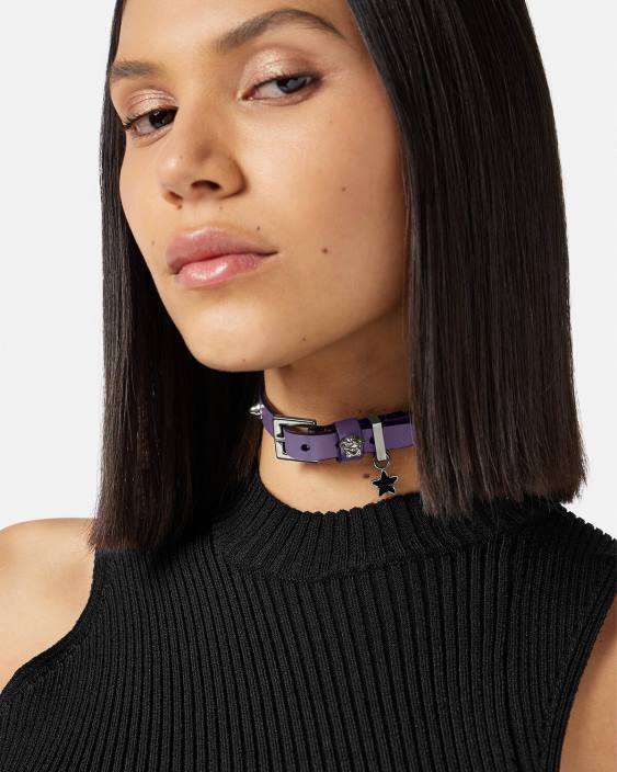 liliac choker din piele cu împânzire Versace femei accesorii 40L6841
