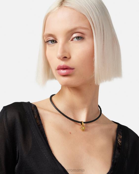 negru colier din piele medusa de cristal Versace femei accesorii 40L6812