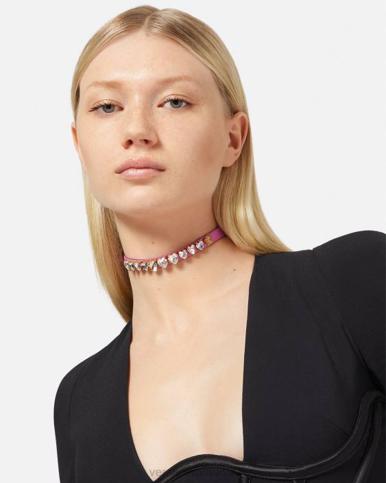 roz choker cu inimă de cristal satinat Versace femei accesorii 40L6827