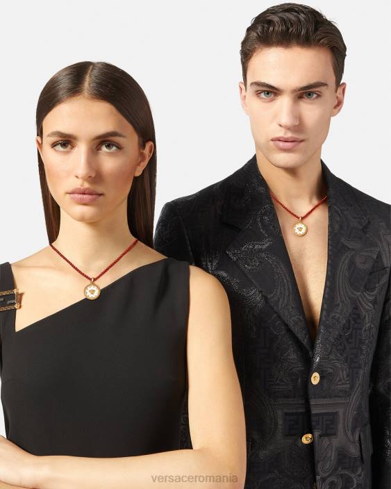 visiniu si auriu colier cu margele placa medusa Versace femei accesorii 40L6816