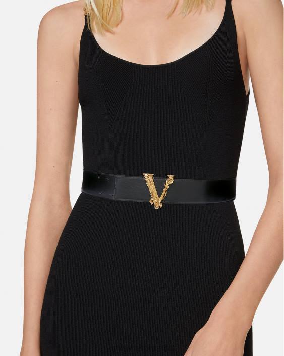 negru centura lata din piele virtus Versace femei accesorii 40L6541