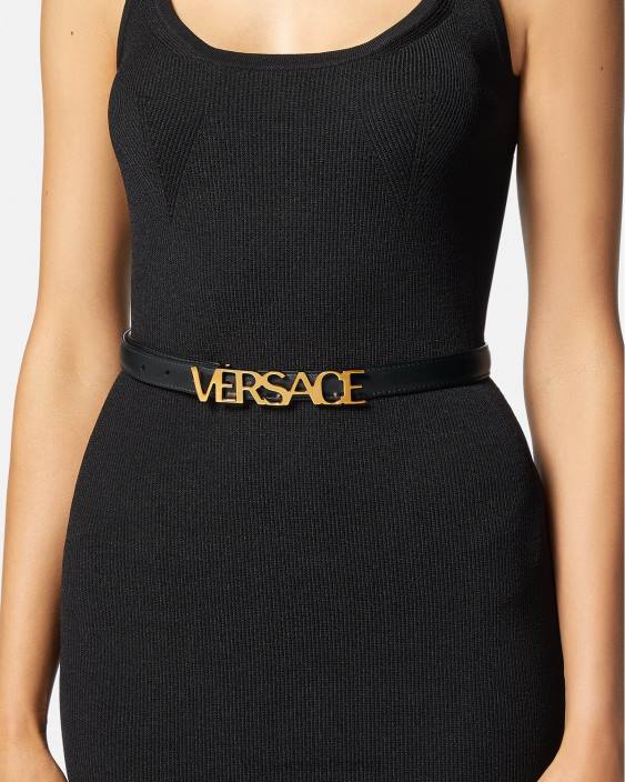 negru curea subțire din piele cu logo Versace femei accesorii 40L6538