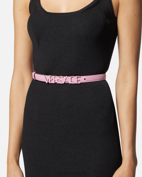 roz curea subțire din piele cu logo Versace femei accesorii 40L6550