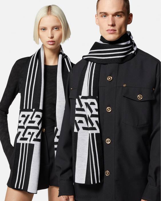 alb negru eșarfă tricot în dungi la greca Versace femei accesorii 40L6933