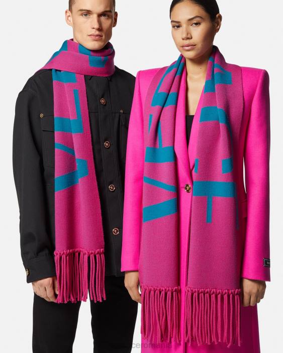 fucsia și bluette eșarfă din tricot jacquard cu logo Versace femei accesorii 40L6934