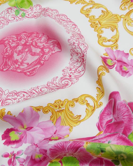 alb și imprimat Foulard mare de mătase orhidee medusa Versace femei accesorii 40L6930