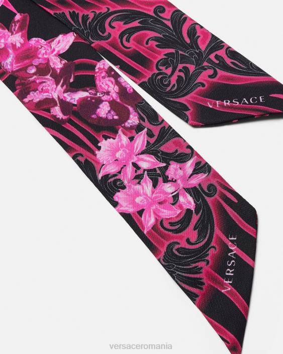 fucsia și imprimeu cravată eșarfă din mătase orhidee barocco Versace femei accesorii 40L6922
