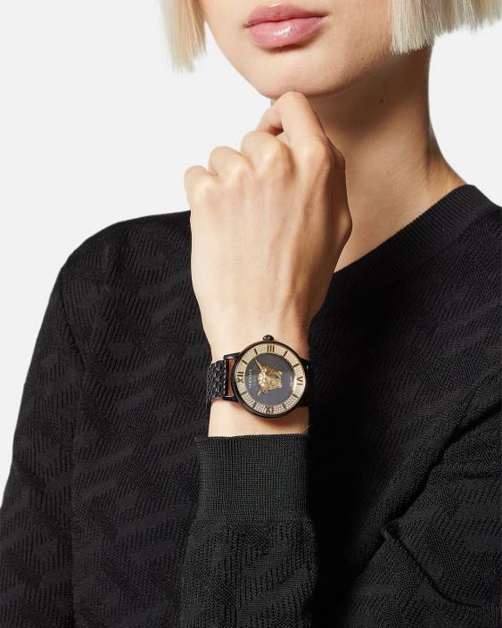 negru ceas cu diamante la medusa Versace femei accesorii 40L6973
