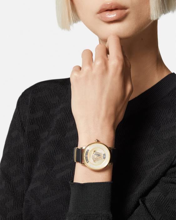 negru si auriu ceas cu diamante medusa icon Versace femei accesorii 40L6963