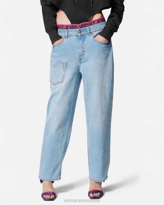 albastru blugi cu talie cu logo Versace femei îmbrăcăminte 40L62237