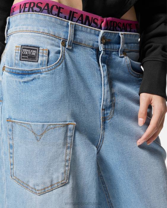 albastru blugi cu talie cu logo Versace femei îmbrăcăminte 40L62237