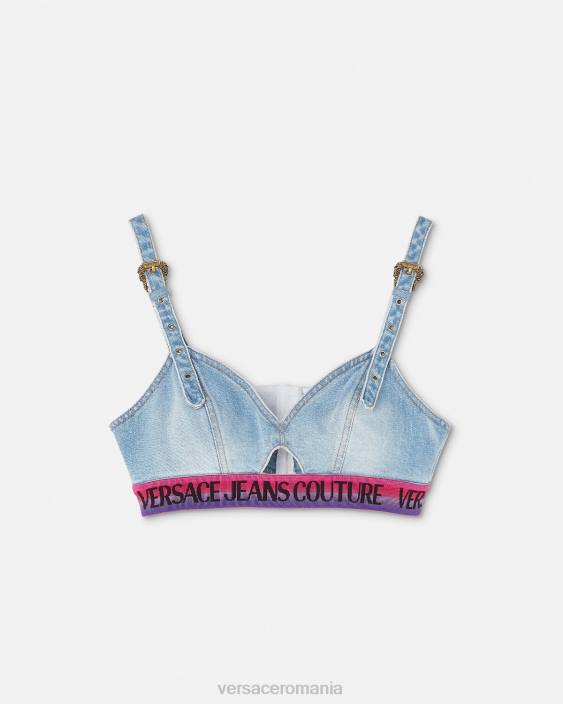 albastru crop top denim cu logo Versace femei îmbrăcăminte 40L62200