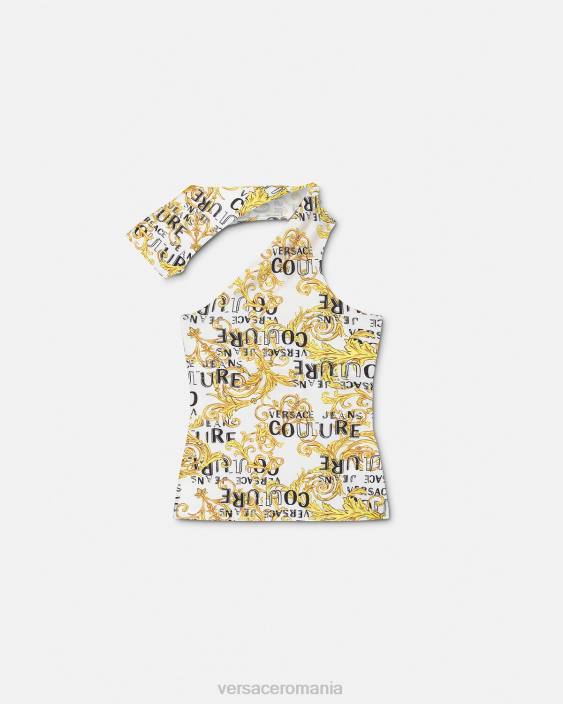 auriu și alb top cu un singur umăr logo couture Versace femei îmbrăcăminte 40L62205