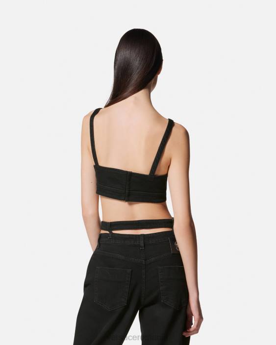 negru crop top din denim cu cataramă barocă Versace femei îmbrăcăminte 40L62145