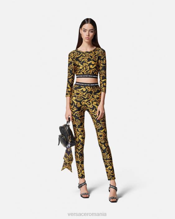 negru si auriu crop top sketch couture Versace femei îmbrăcăminte 40L62167