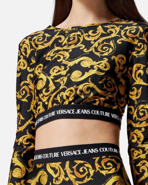 negru si auriu crop top sketch couture Versace femei îmbrăcăminte 40L62167