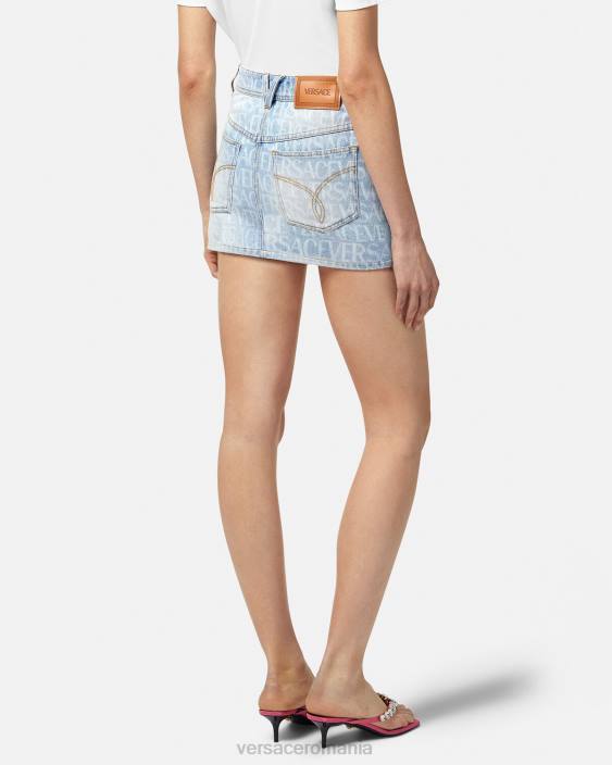 albastru fusta mini din denim peste tot Versace femei îmbrăcăminte 40L6166