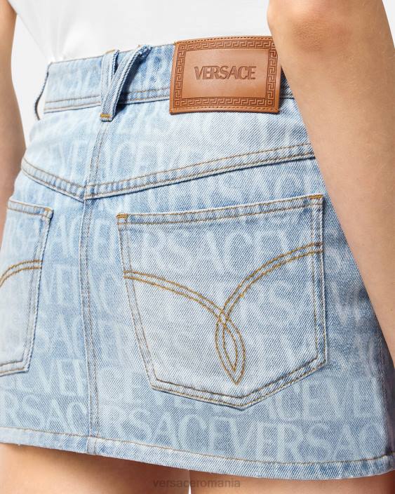 albastru fusta mini din denim peste tot Versace femei îmbrăcăminte 40L6166