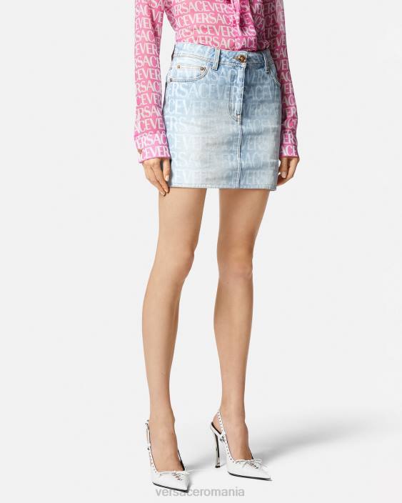 albastru fusta mini din denim peste tot Versace femei îmbrăcăminte 40L6168