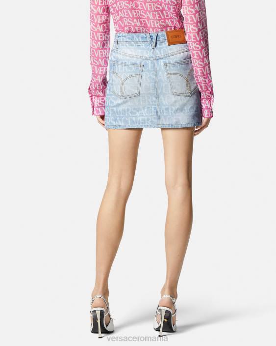 albastru fusta mini din denim peste tot Versace femei îmbrăcăminte 40L6168