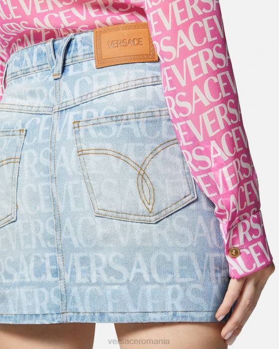 albastru fusta mini din denim peste tot Versace femei îmbrăcăminte 40L6168