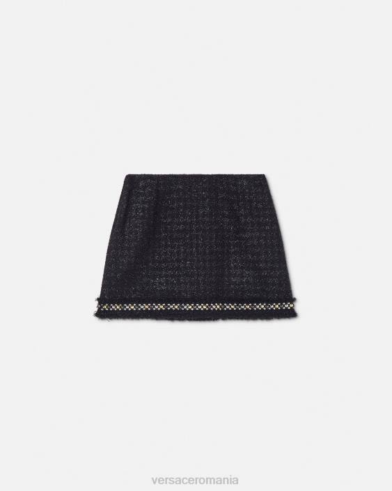 negru fustă mini din tweed cu vârfuri Versace femei îmbrăcăminte 40L6186