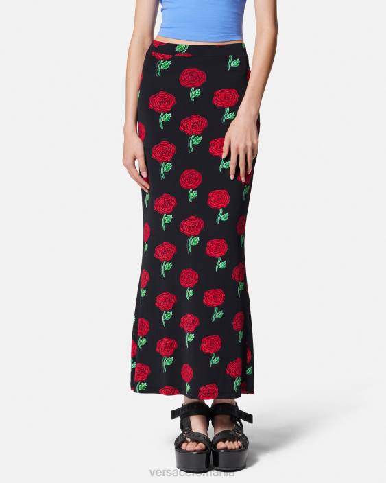 negru fusta midi trandafiri Versace femei îmbrăcăminte 40L62180