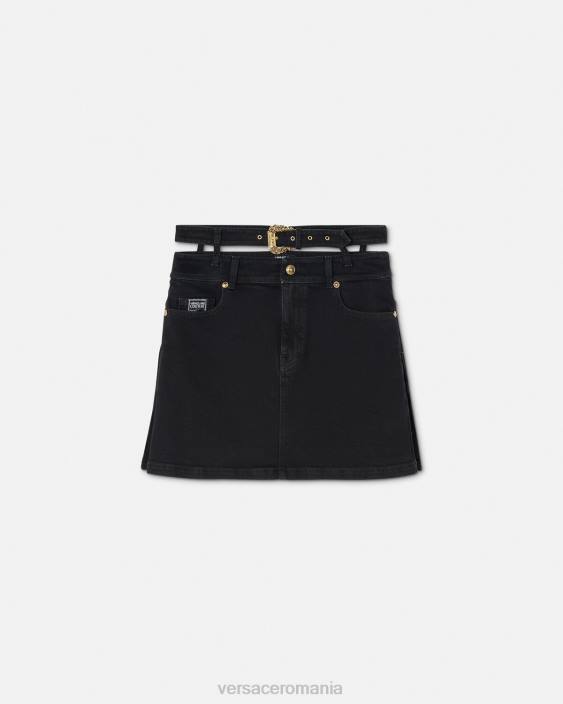 negru fusta mini denim cu catarama baroc Versace femei îmbrăcăminte 40L62151