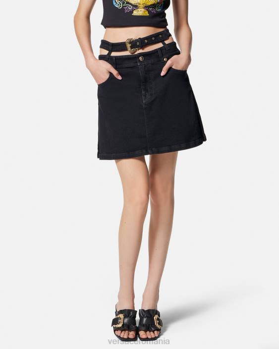 negru fusta mini denim cu catarama baroc Versace femei îmbrăcăminte 40L62151