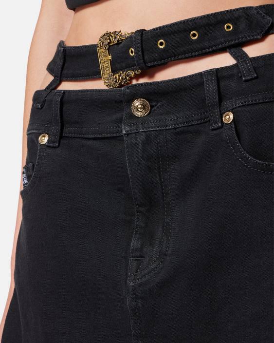 negru fusta mini denim cu catarama baroc Versace femei îmbrăcăminte 40L62151