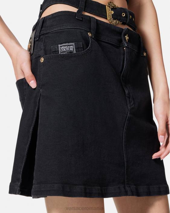 negru fusta mini denim cu catarama baroc Versace femei îmbrăcăminte 40L62151