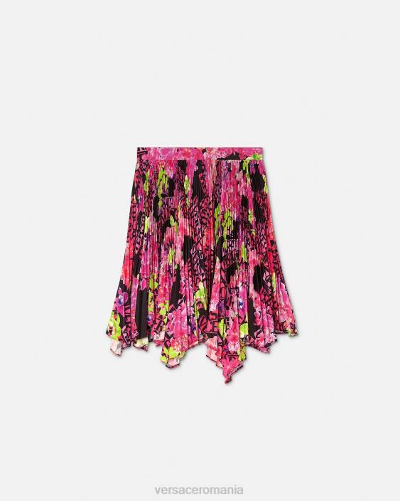 negru și imprimat fusta plisata cu logo orhidee Versace femei îmbrăcăminte 40L6183