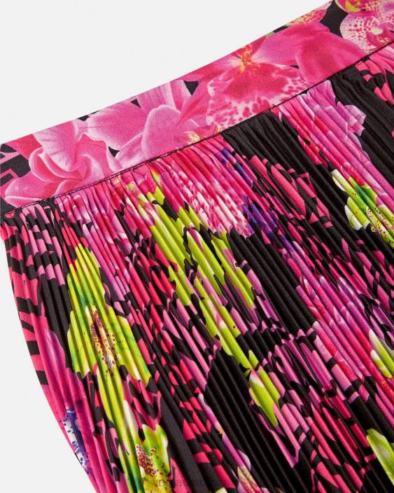 negru și imprimat fusta plisata cu logo orhidee Versace femei îmbrăcăminte 40L6183