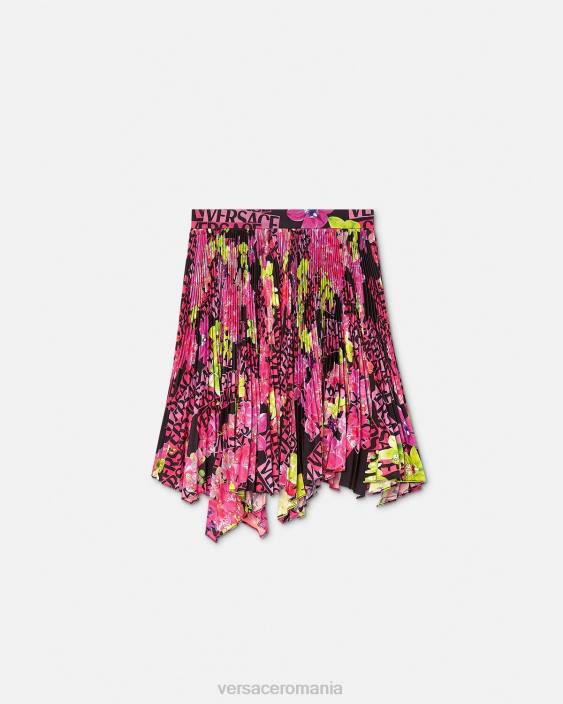 negru și imprimat fusta plisata cu logo orhidee Versace femei îmbrăcăminte 40L6183