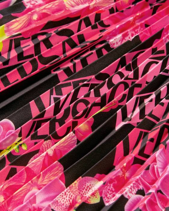 negru și imprimat fusta plisata cu logo orhidee Versace femei îmbrăcăminte 40L6183