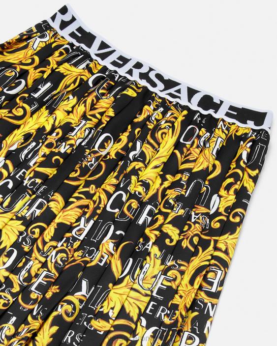 negru si auriu fusta plisata cu logo couture Versace femei îmbrăcăminte 40L62250