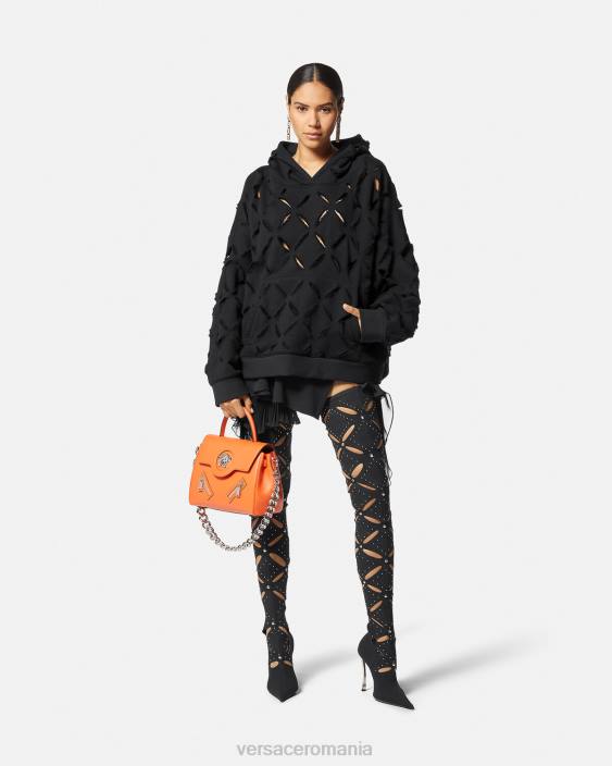 negru hanorac supradimensionat, tăiat în dificultate Versace femei îmbrăcăminte 40L6142
