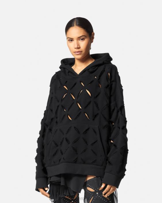 negru hanorac supradimensionat, tăiat în dificultate Versace femei îmbrăcăminte 40L6142