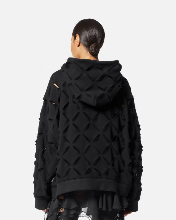 negru hanorac supradimensionat, tăiat în dificultate Versace femei îmbrăcăminte 40L6142