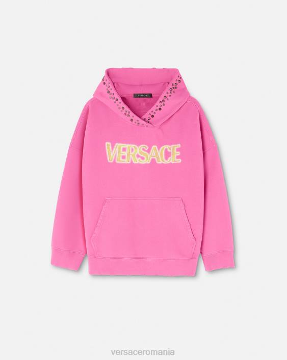 roz hanorac cu logo învechit cu împânzire Versace femei îmbrăcăminte 40L6143