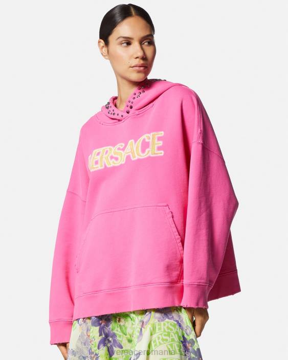 roz hanorac cu logo învechit cu împânzire Versace femei îmbrăcăminte 40L6143