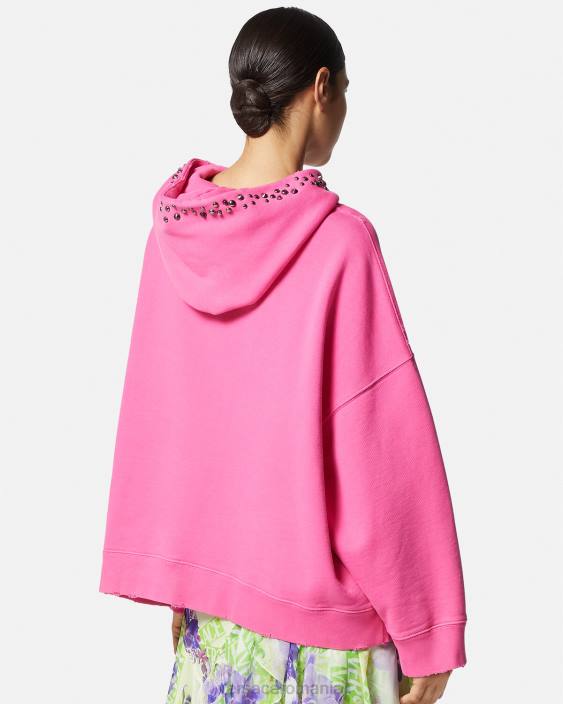 roz hanorac cu logo învechit cu împânzire Versace femei îmbrăcăminte 40L6143