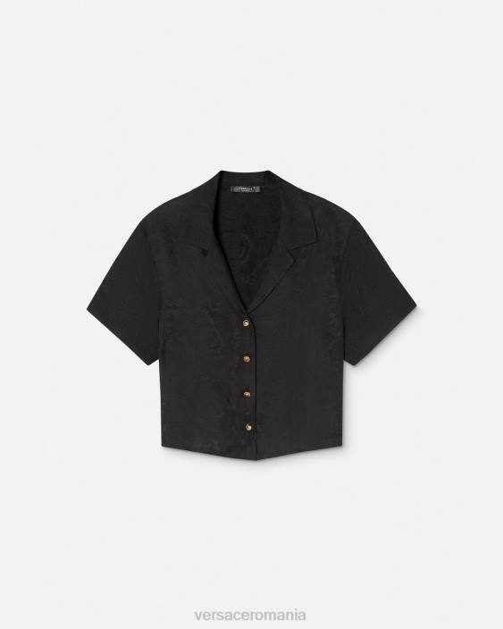 negru si gri Top de pijama crop barocco jacquard Versace femei lenjerie intimă și îmbrăcăminte de plajă 40L61028