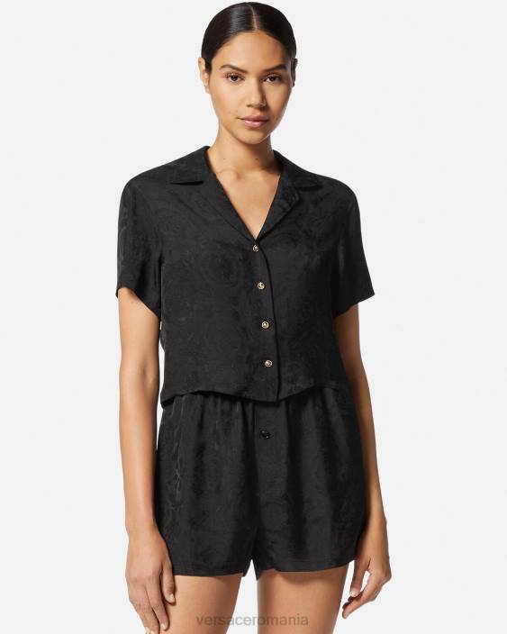 negru si gri Top de pijama crop barocco jacquard Versace femei lenjerie intimă și îmbrăcăminte de plajă 40L61028